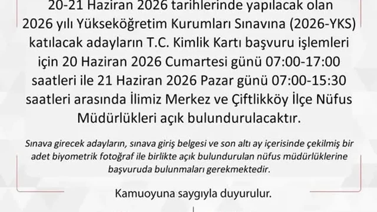 Yalova Valiliği 2026 YKS Adaylarına Başarılar Diledi