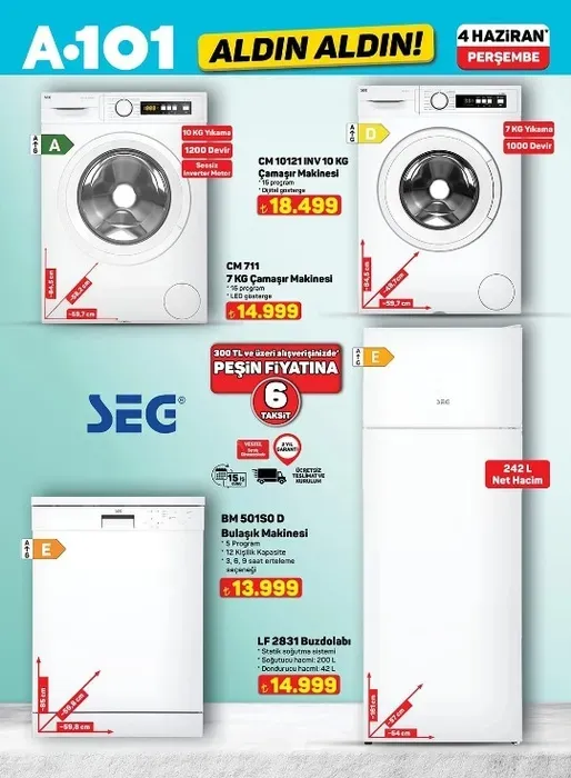 4 HAZİRAN A101 AKTÜEL ÜRÜNLER KATALOĞU ÇAMAŞIR MAKİNESİ - 18.499 TL