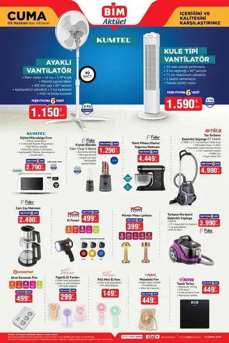 5 HAZİRAN BİM AKTÜEL ÜRÜNLER KATALOĞU Ayaklı vantilatör - 1.150 TL Hamur yoğurma makinesi - 4.449 TL