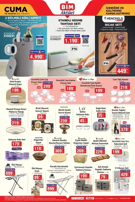 5 HAZİRAN BİM AKTÜEL ÜRÜNLER KATALOĞU Bıçak Seti - 449 TL 2 bölmeli kirli sepeti - 4.990 TL Standlı kesme tahtası seti - 1.190 TL