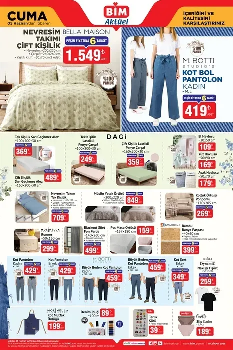 5 HAZİRAN BİM AKTÜEL ÜRÜNLER KATALOĞU Nevresim takımı çift kişilik - 1.549 TL Runner - 299 TL Bambu banyo paspası - 399 TL