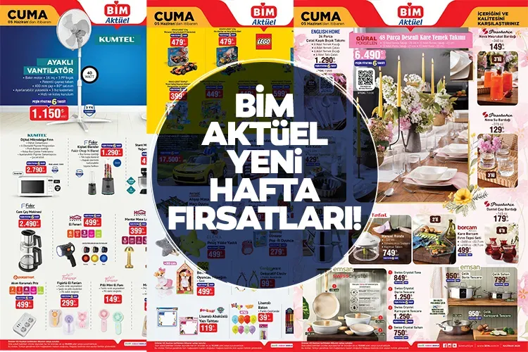 Haziran ayının ilk haftasına özel fırsatlarıyla yayınlanan BİM aktüel ürünler kataloğu, tüketicilerin gündeminde yer alıyor. BİM 2-3-5 Haziran aktüel kataloğu içerisinde; televizyon çeşitleri, legolar, giyim ve mutfak eşyaları ile birçok çeşit ürün yer alıyor. İşte bu haftanın kataloğu;