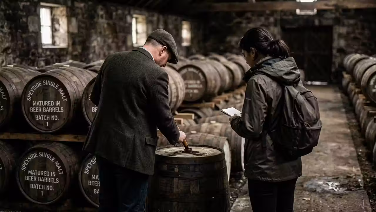 İskoçya'daki Speyside damıtımevinde üretilen üçgen tasarımlı Glenfiddich IPA viski şişesi