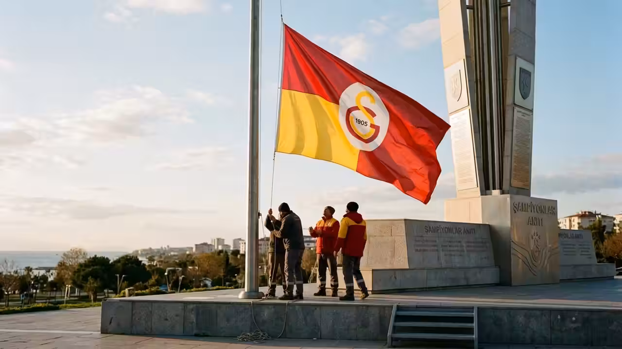Galatasaray Bayrağı Büyükçekmece Şampiyonlar Anıtı'na Çekildi