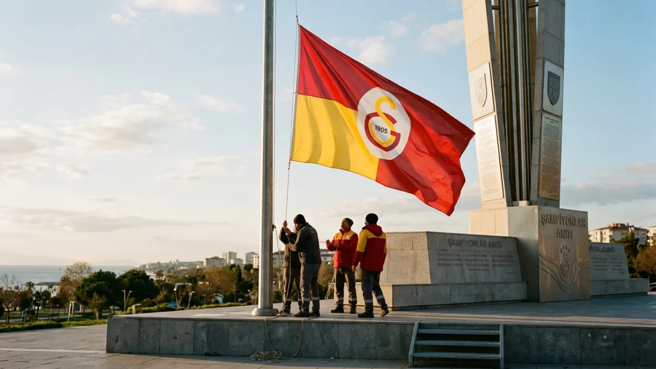 Galatasaray Bayrağı Büyükçekmece Şampiyonlar Anıtı'na Çekildi