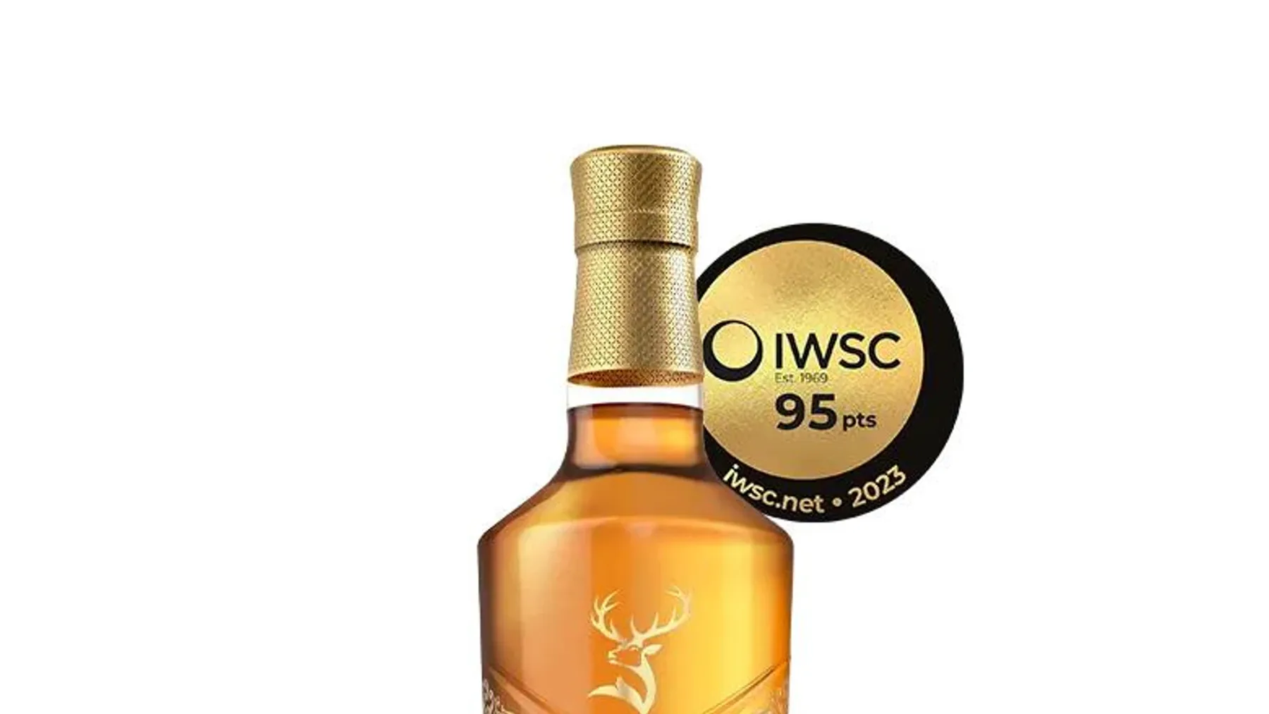 Glenfiddich Grande Couronne 26 yıllık viski şişesi ve altın detaylı özel tasarım kutusu