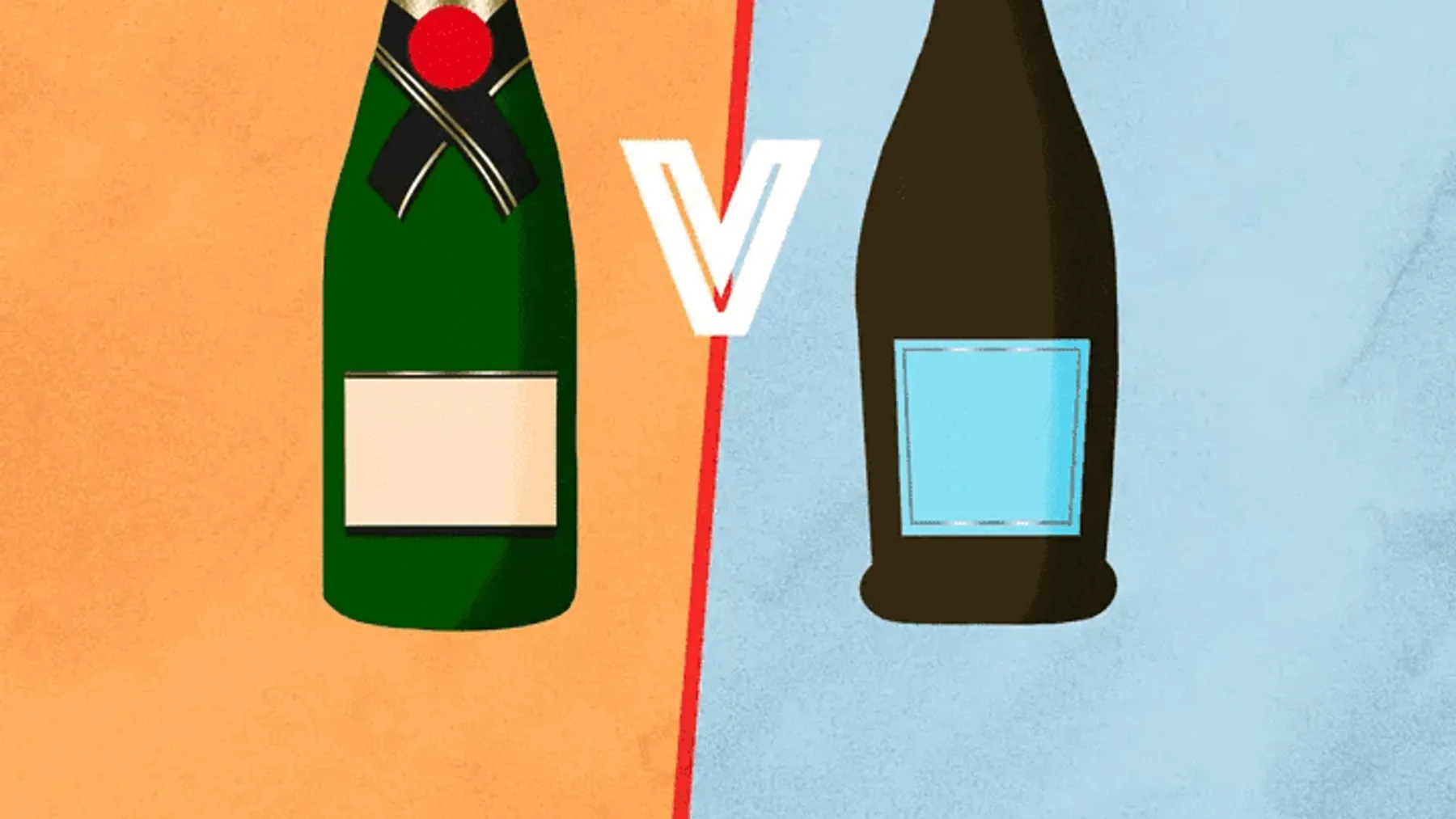 Yan yana duran iki kadehte köpüren Prosecco ve Şampanya şaraplarının yakın çekim detayı