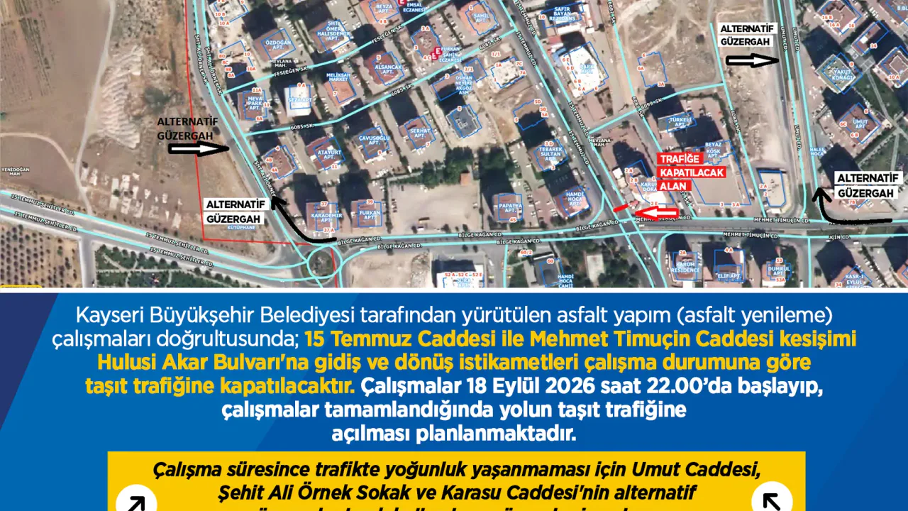 Kayseri'de Asfalt Çalışması: Bazı Yollar Trafiğe Kapatılacak